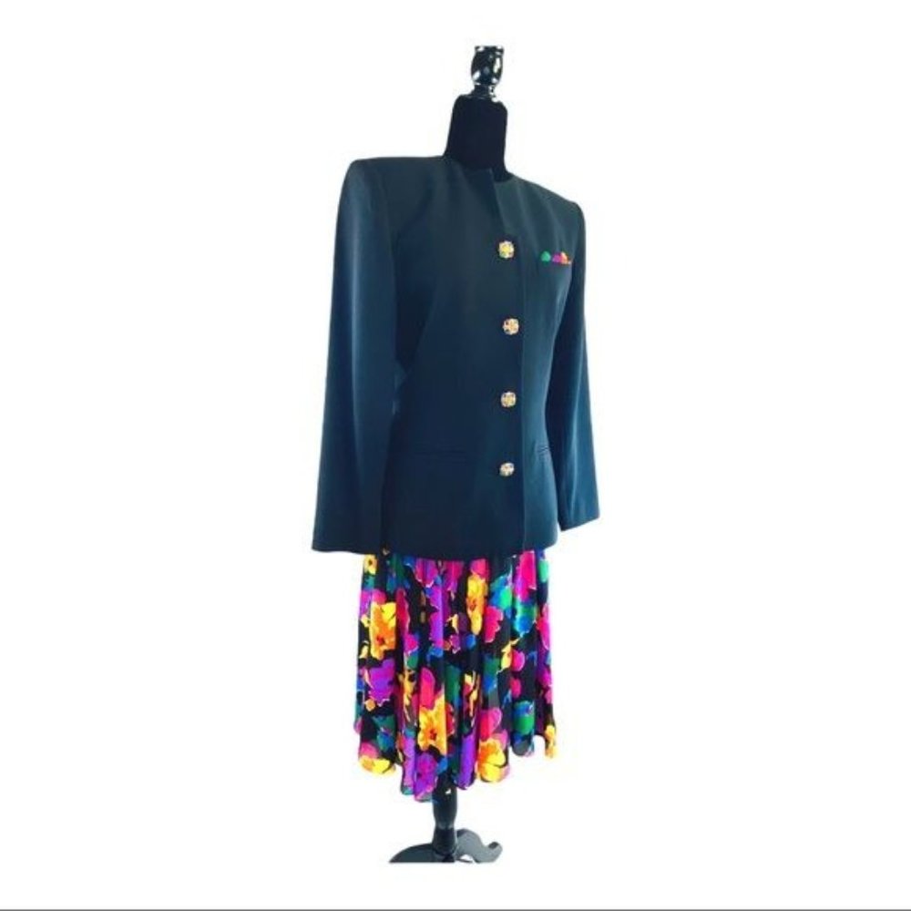 Kasper for ASL Jacket & Skirt Suit Set  Womens 90s Vintage Sz 6 Crystal Buttons - Picture 8 of 16